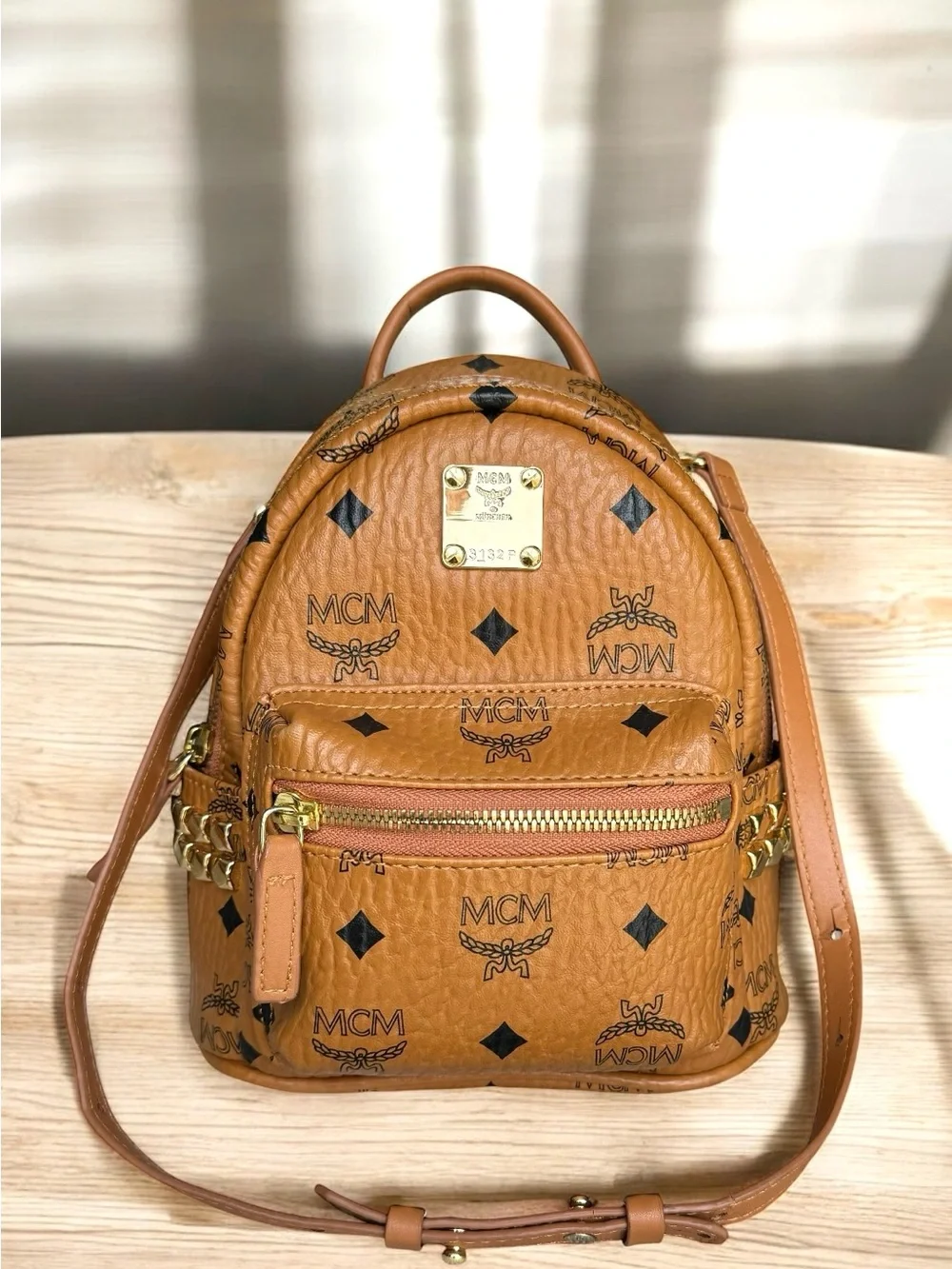 MCM Visetos Stark Bebe Boo Studs Mini Backpack Crossbody